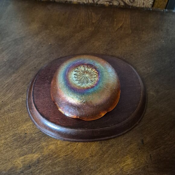 VTG JEANETTE Crackle Marigold Iridescent Glass Scalloped Edge 4.25" Berry Bowls - Picture 3 of 5